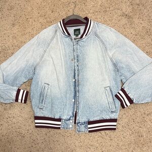 New Wild Fable Light Blue Bomber Jacket with Maroon Accents S